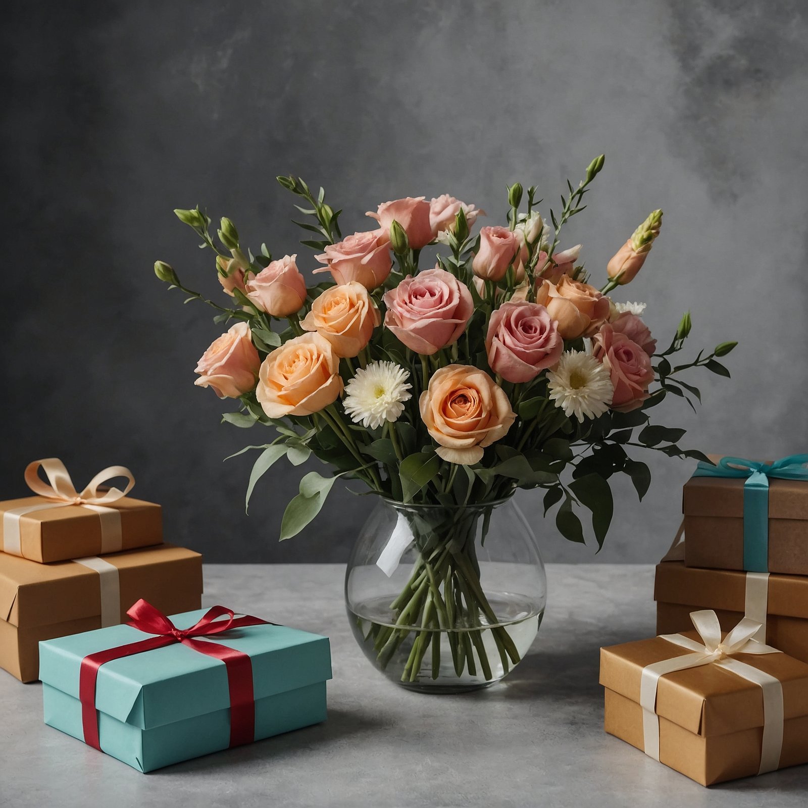 Default_birthday_flower_bouquet_with_gift_boxes_on_the_surfac_1